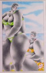 BORD DE MER-MAILLOTS DE BAIN .  N°6392 . Encre crayons de couleur 26x16cm