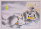BORD DE MER-MAILLOTS DE BAIN .  N°6393 . Encre crayons de couleur 18x26cm