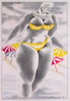 BORD DE MER-MAILLOTS DE BAIN .  N°6394 . Encre crayons de couleur 26x18cm
