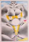 BORD DE MER-MAILLOTS DE BAIN .  N°6395 . Encre crayons de couleur 26x17cm