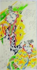 GEISHAS .  N°6305 . Encre et crayons de couleur 33x17cm