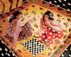 LE JEU DE DAMES  .  Acrylique 100x81cm